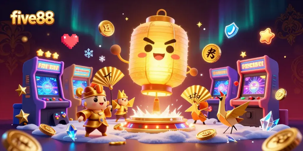 Engaging in exciting games at five88 with dynamic characters and colorful casino elements, showcasing a vibrant online gaming experience.