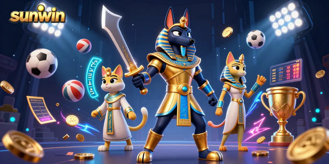 Experience the thrill of sports betting at sunwin with an epic 3D scene of Anubis and Bastet.
