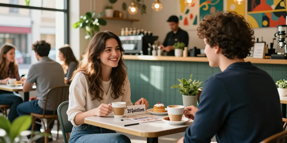 Friends engaging in a fun game about crush on romantic connections in a lively urban café with warm sunlight.