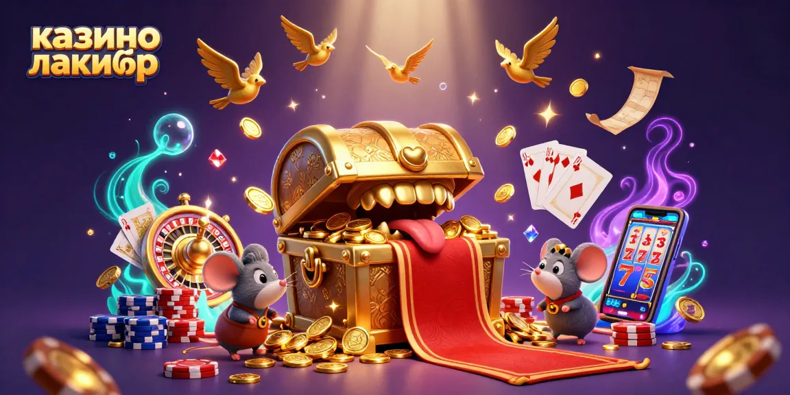 Engage with казино лакибир as adventurer mice discover treasure and game excitement in a vibrant casino scene.