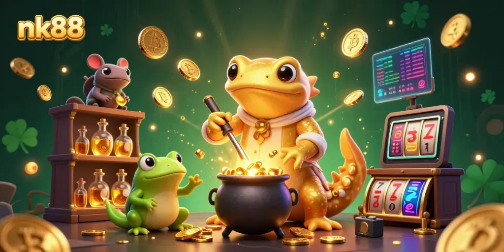 Experience the thrill of nk88 with enchanting characters in a medieval gold transmutation scene.