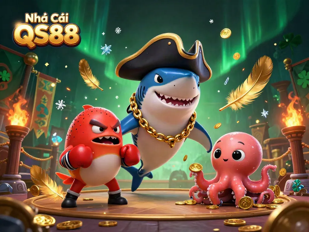 Engaging dynamic scene showcasing Nhà Cái QS88 characters in a vibrant online casino setting.