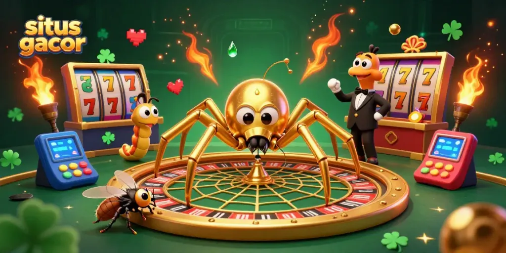 Experience the thrill at situs gacor with a vibrant roulette-inspired casino illustration.
