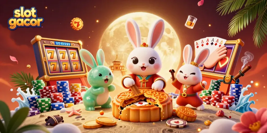 Win big with slot gacor featuring a moon rabbit and vibrant gaming elements.